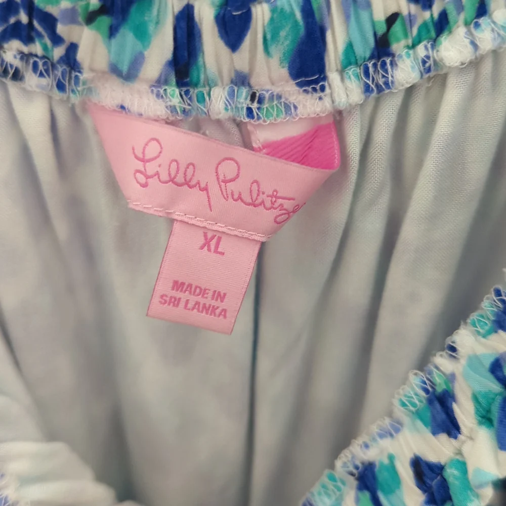 Lilly Pulitzer Strapless Off-Shoulder Blue Green Print Dress - Picture 3 of 3